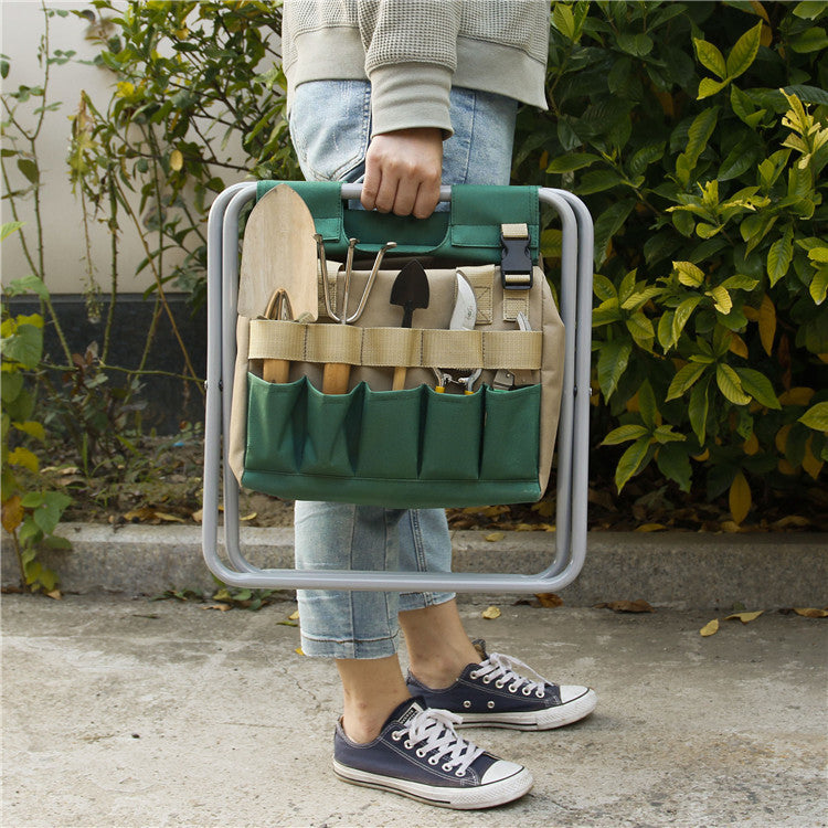 Gardening Stool With Tote Bag Chair Garden Tools Set Organizer, Folding Garden Seat Gardening Stool Gardening