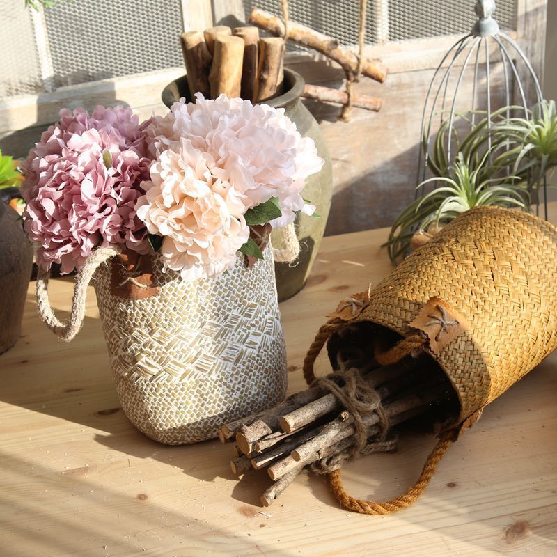 Rural Style Storage Of Natural Straw Woven Flower Pots